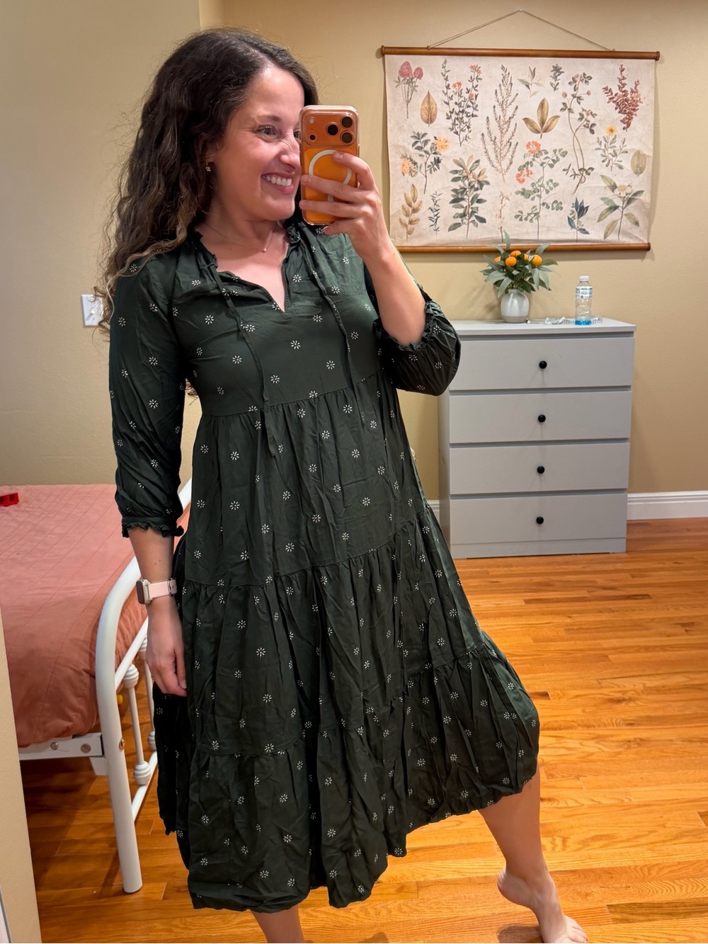 Madewell Green Viscose Women’s Tiered Green Floral Midi Dress Small